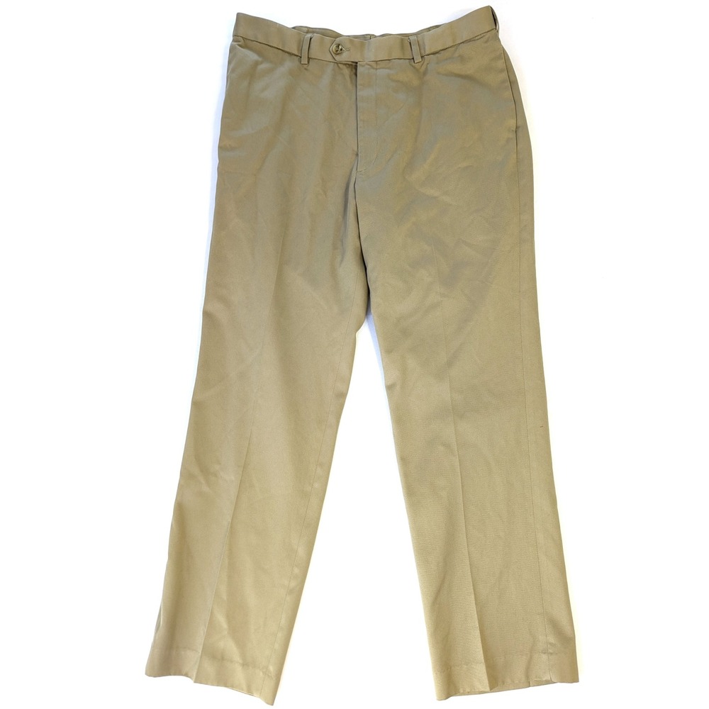 Perry Ellis Portfolio Mens 36x32 Khaki Chino Pants Flat Front Cotton Tan Slacks